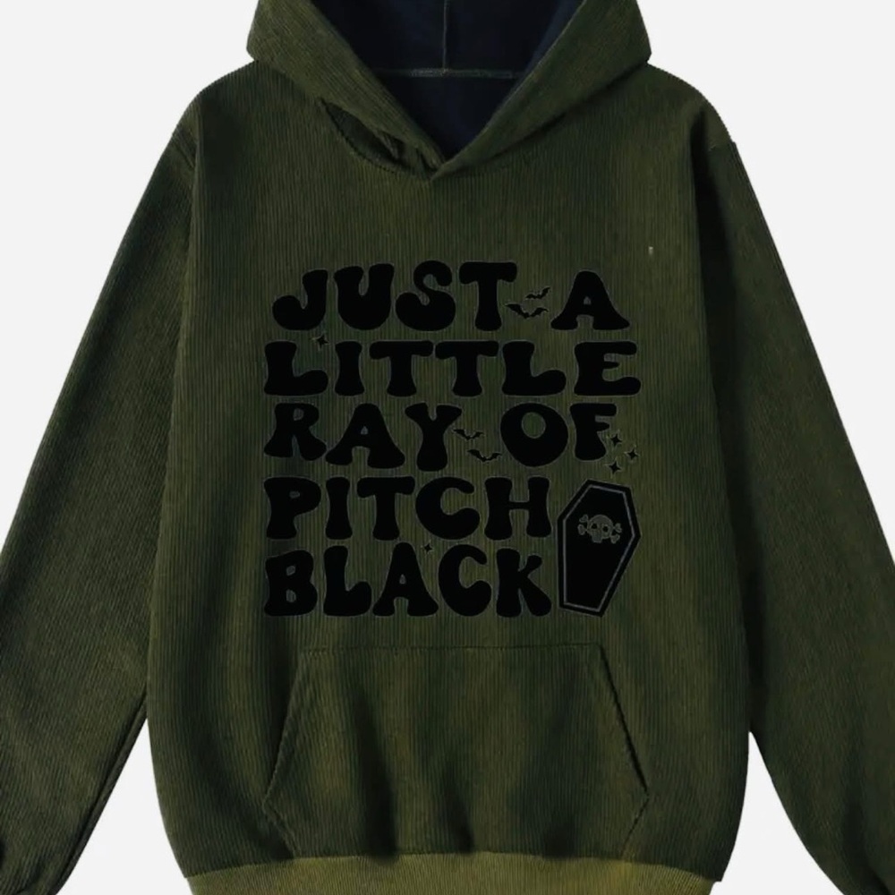 Olive Green Graphic Hoodie ‘Just a Little Ray of Pitch Black Hoodie’